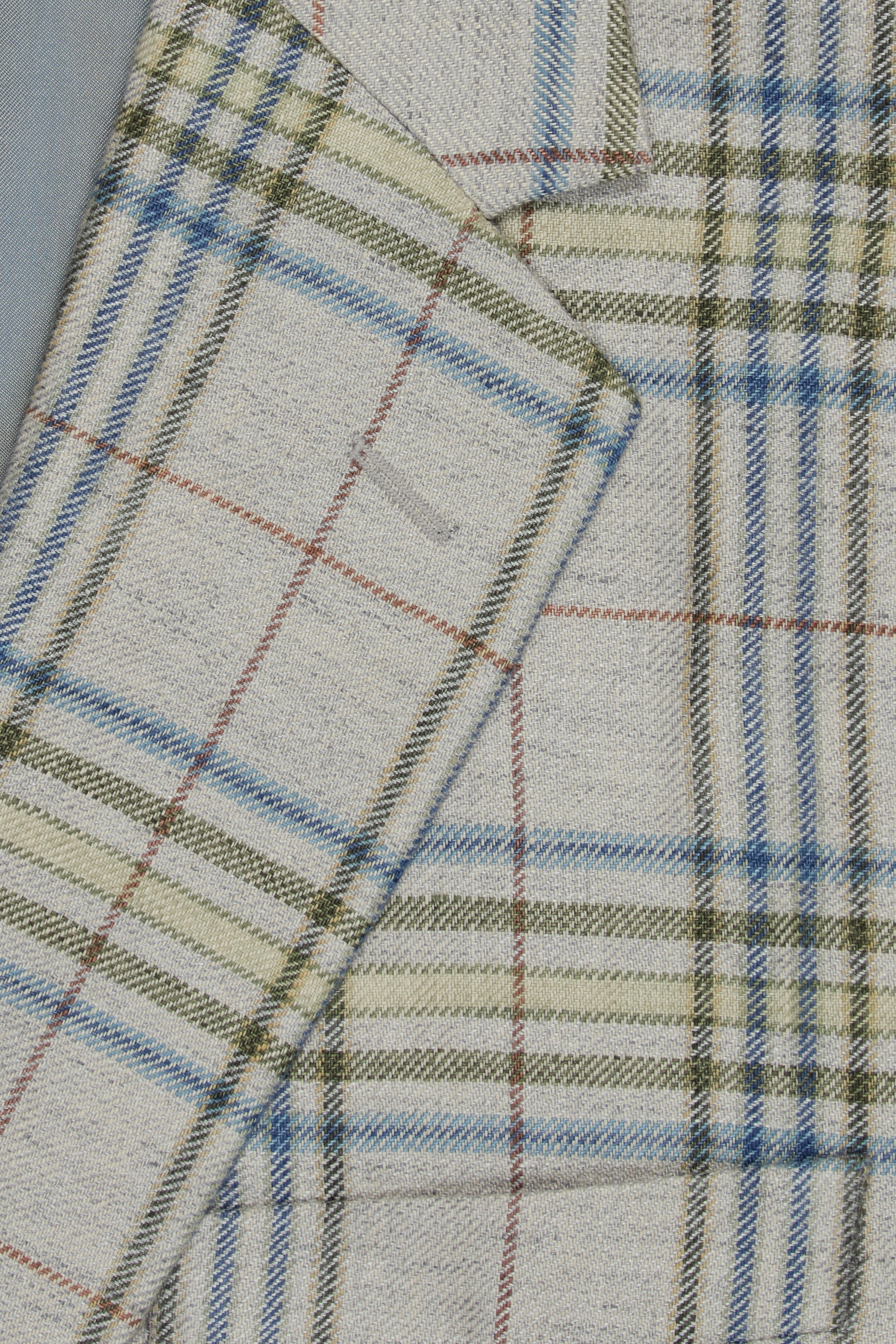 Beige/Green/Blue Linen Check Single Breasted Jacket - Image 3