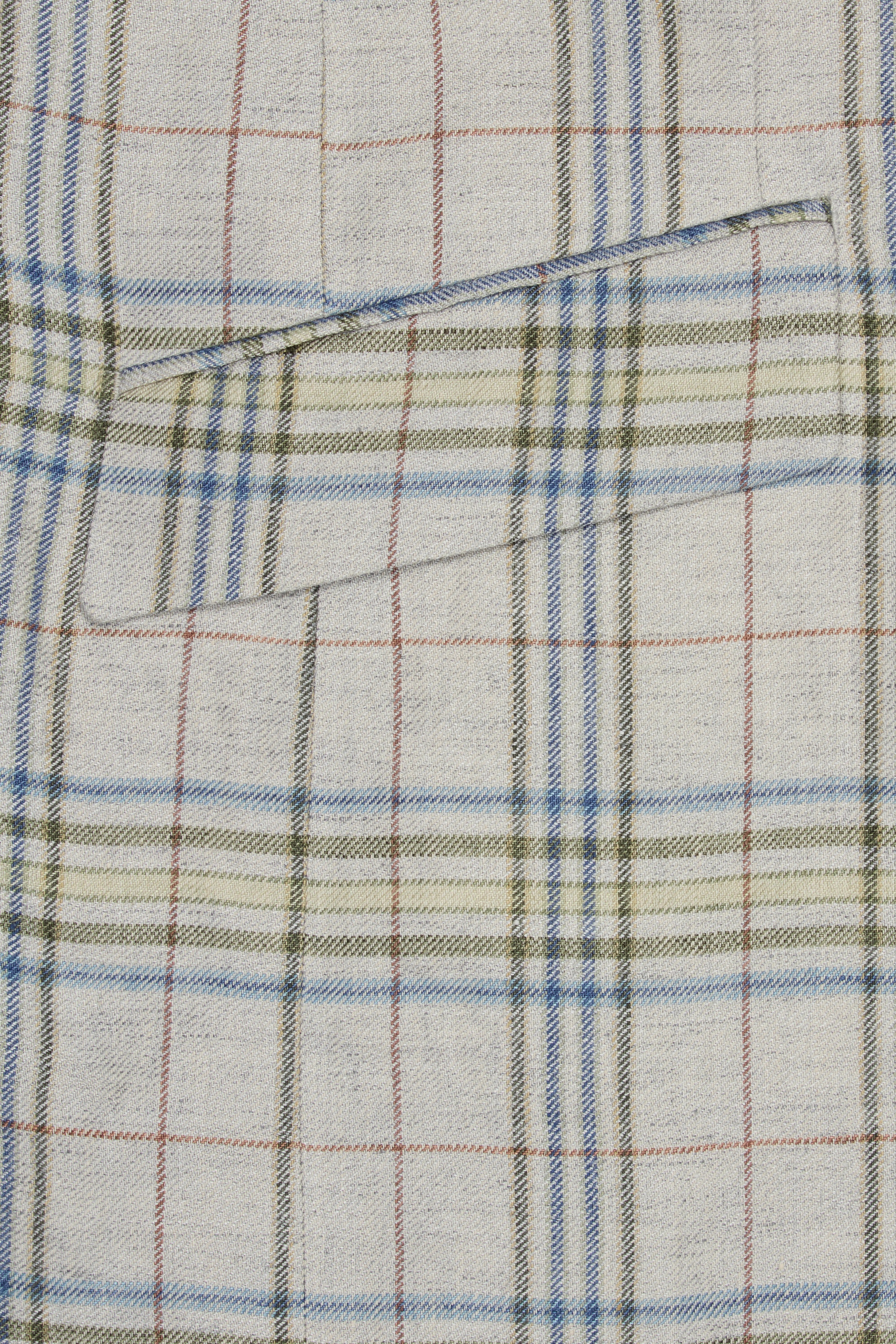 Beige/Green/Blue Linen Check Single Breasted Jacket - Image 4