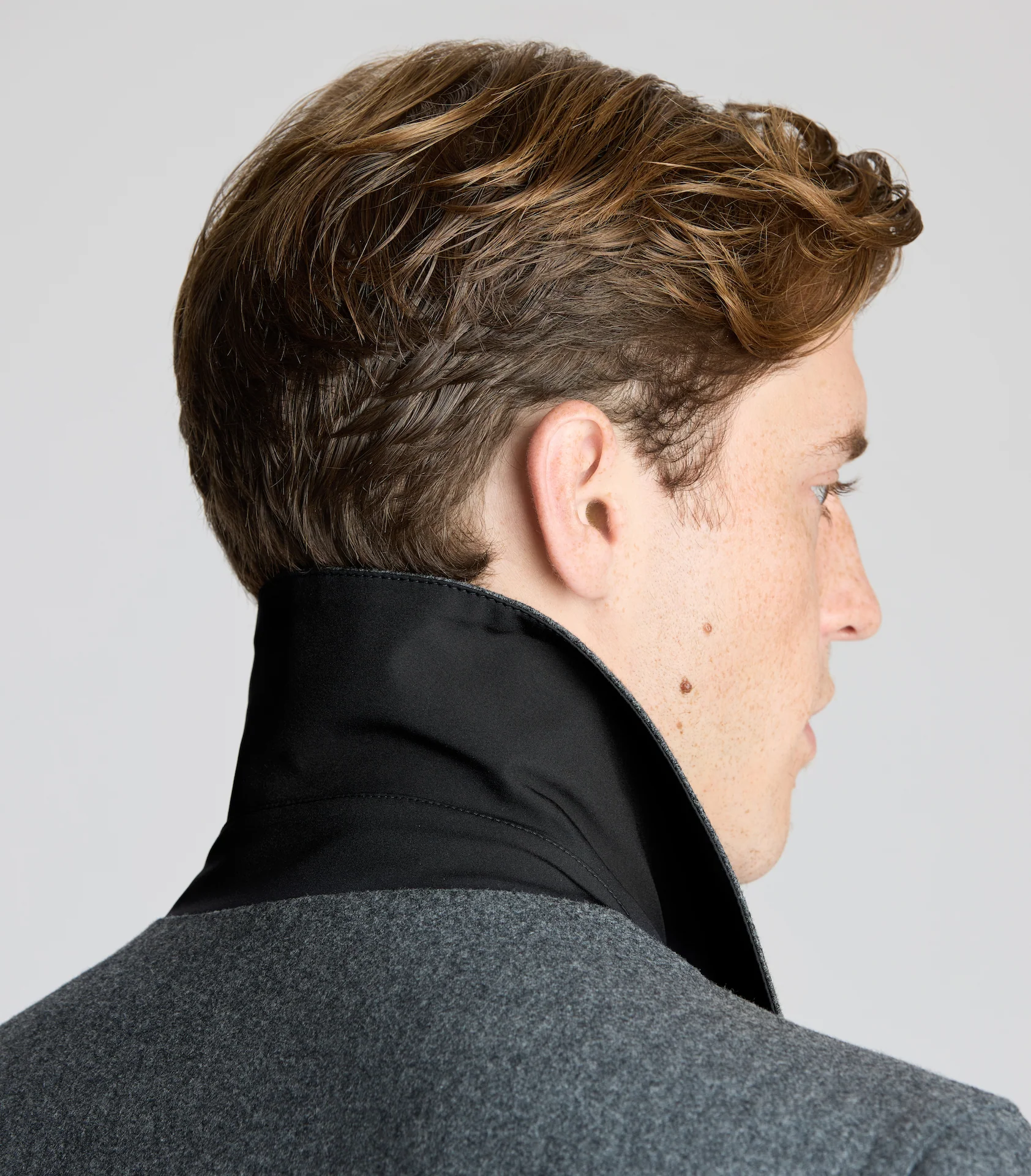 Black/Charcoal Stand Collar Reversible Mac - Image 3