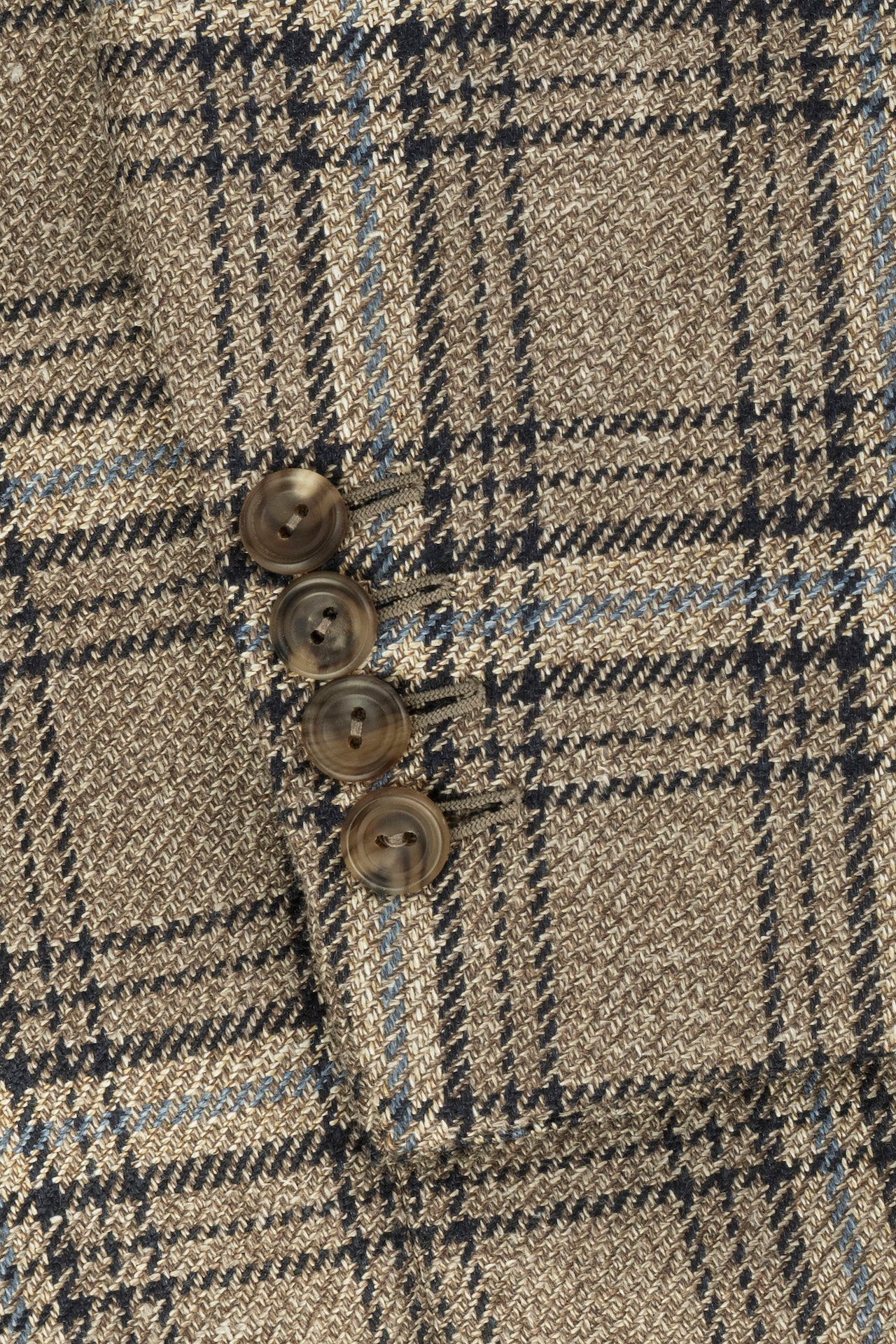 Brown/Blue Wool Silk & Linen Glen Check Single Breasted Jacket - Image 4