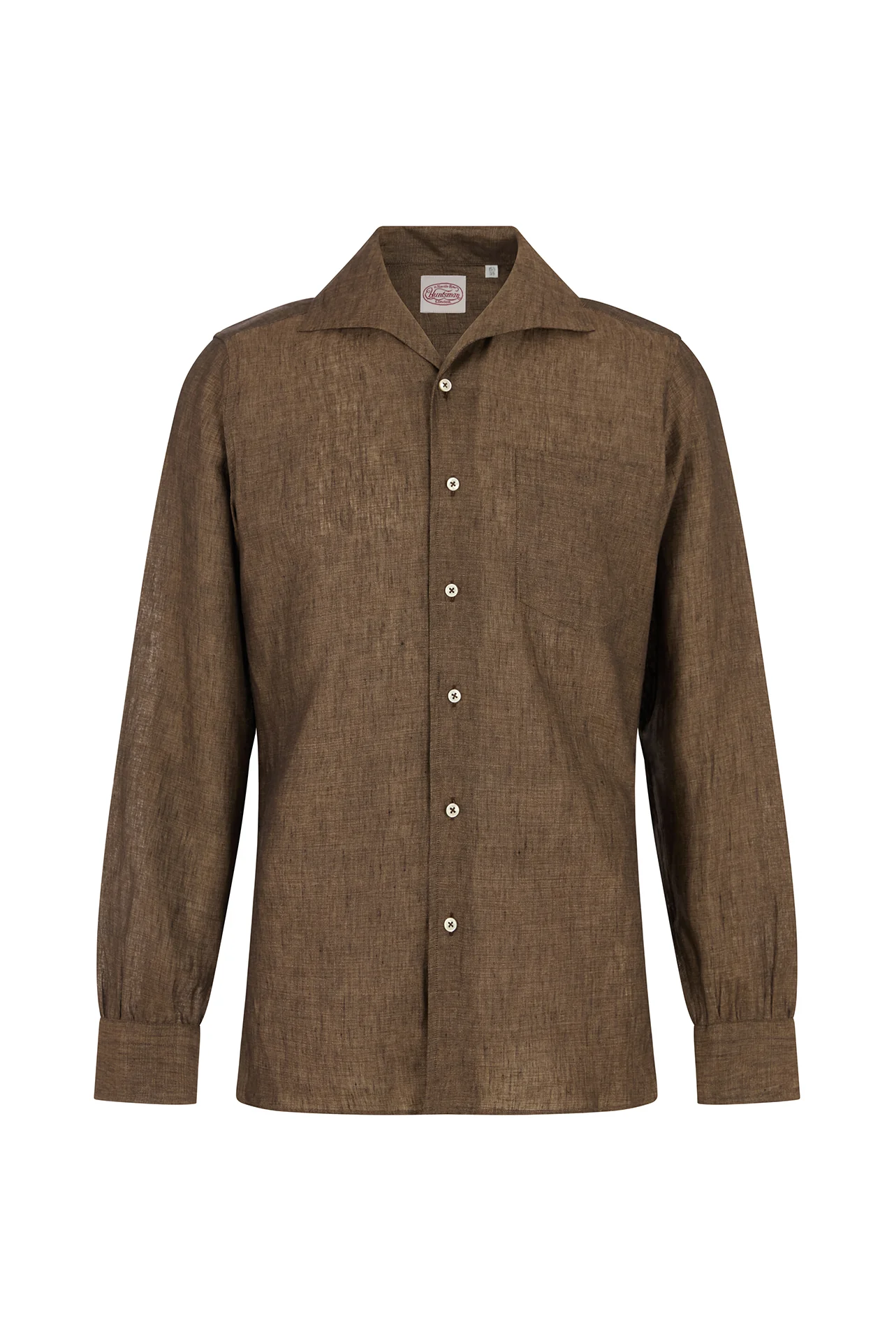 Brown Linen Riviera Collar Single Cuff Shirt - Image 3