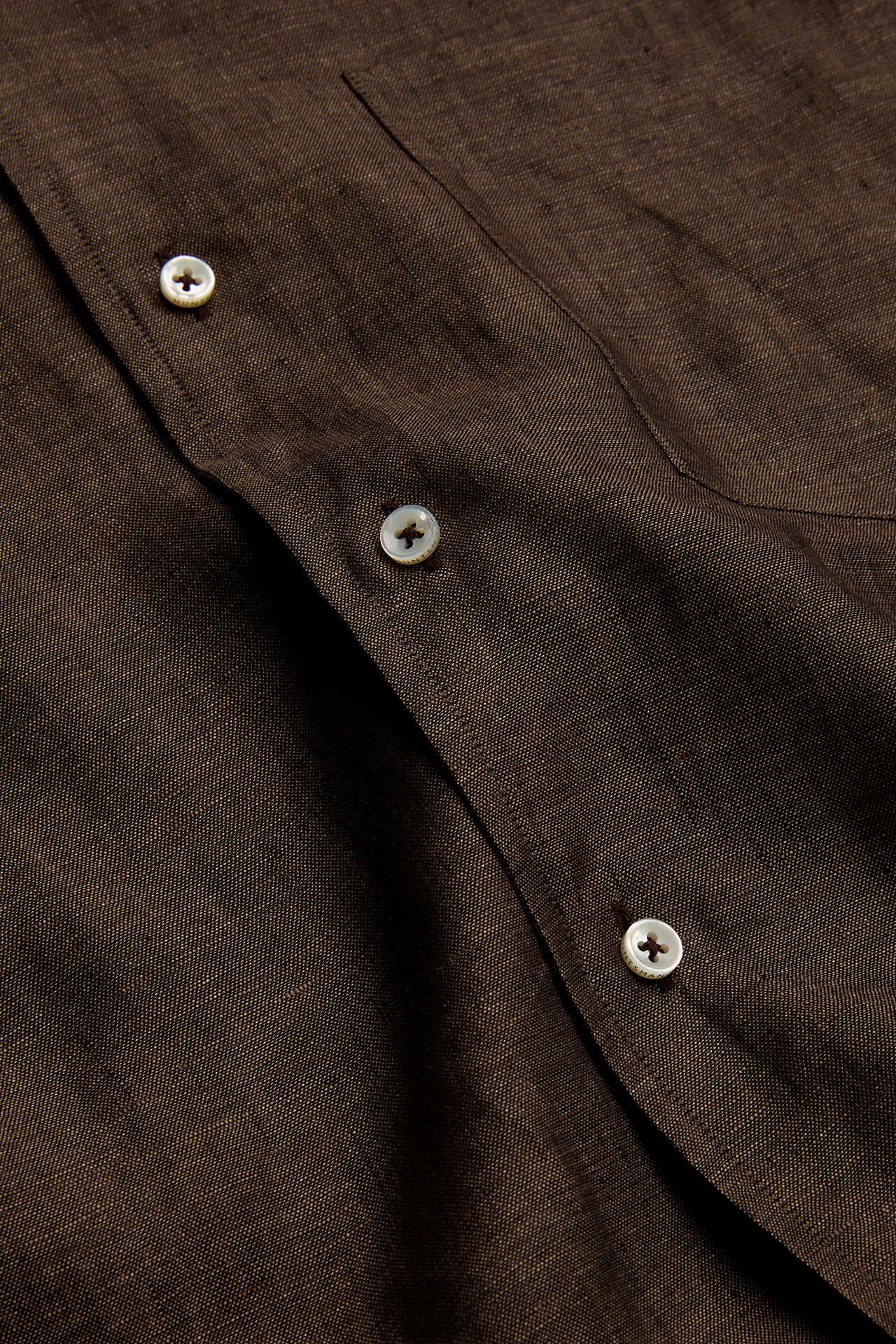 Brown Linen Riviera Collar Single Cuff Shirt - Image 5