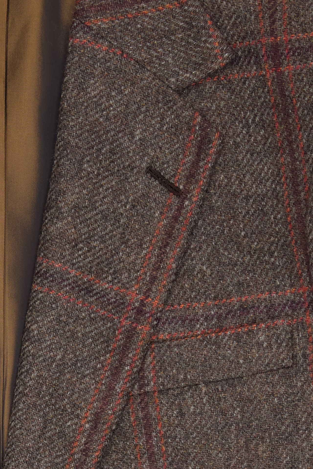 Brown, Orange & Burgundy Check Tweed Single Breasted Patch Pocket Jacket - Image 3