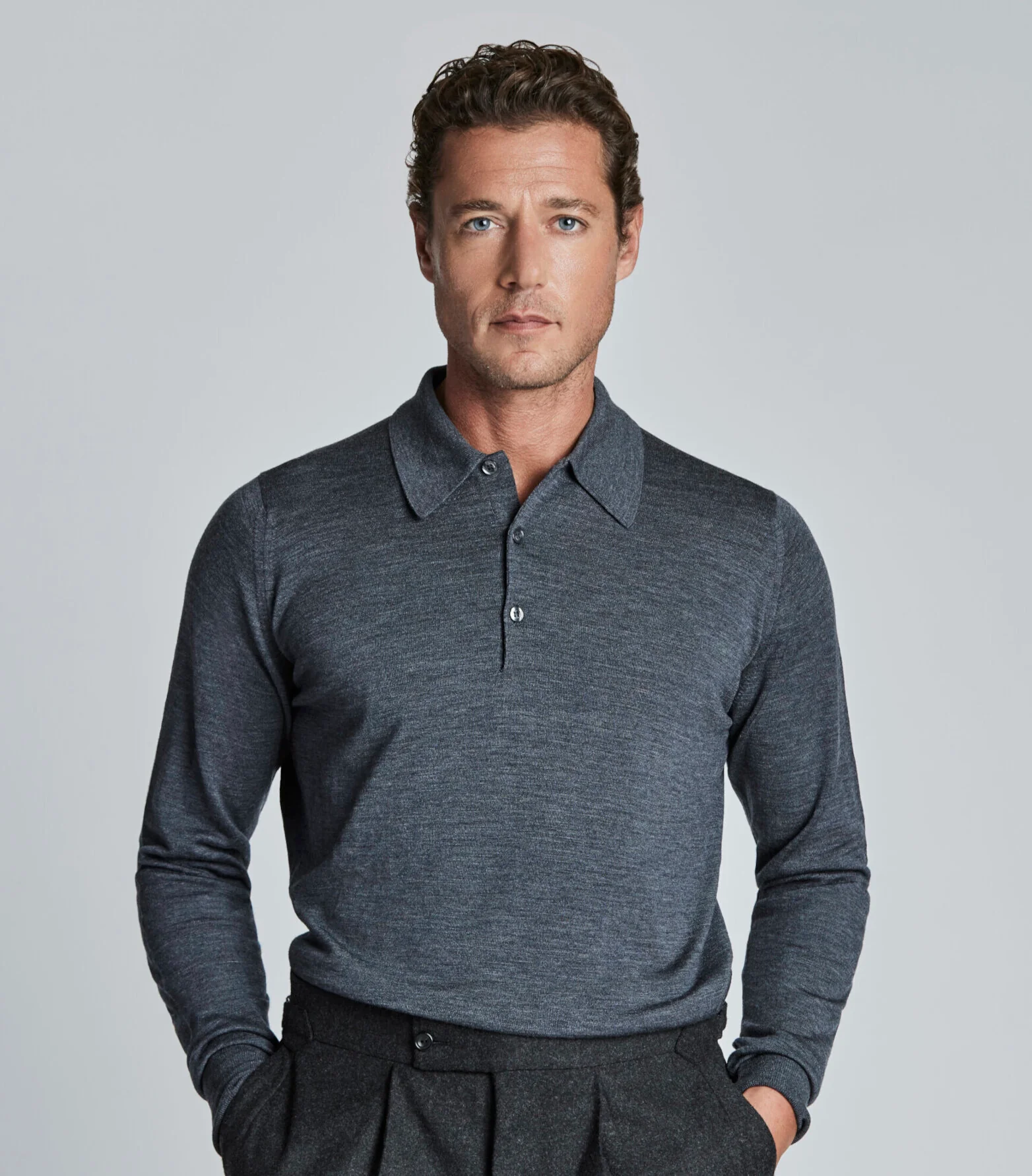 Charcoal Merino Wool Polo Neck Knitwear - Image 3