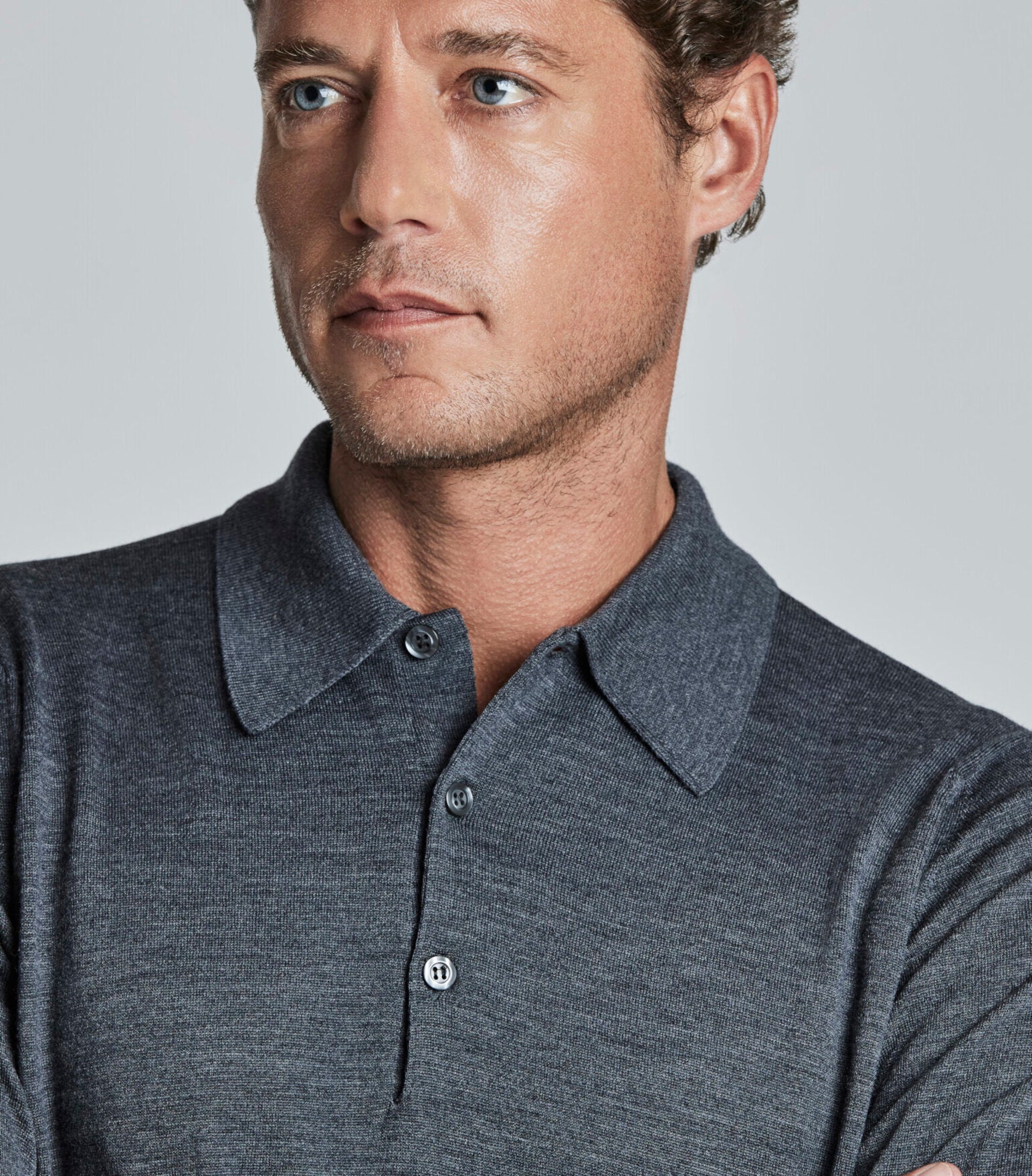 Charcoal Merino Wool Polo Neck Knitwear - Image 4