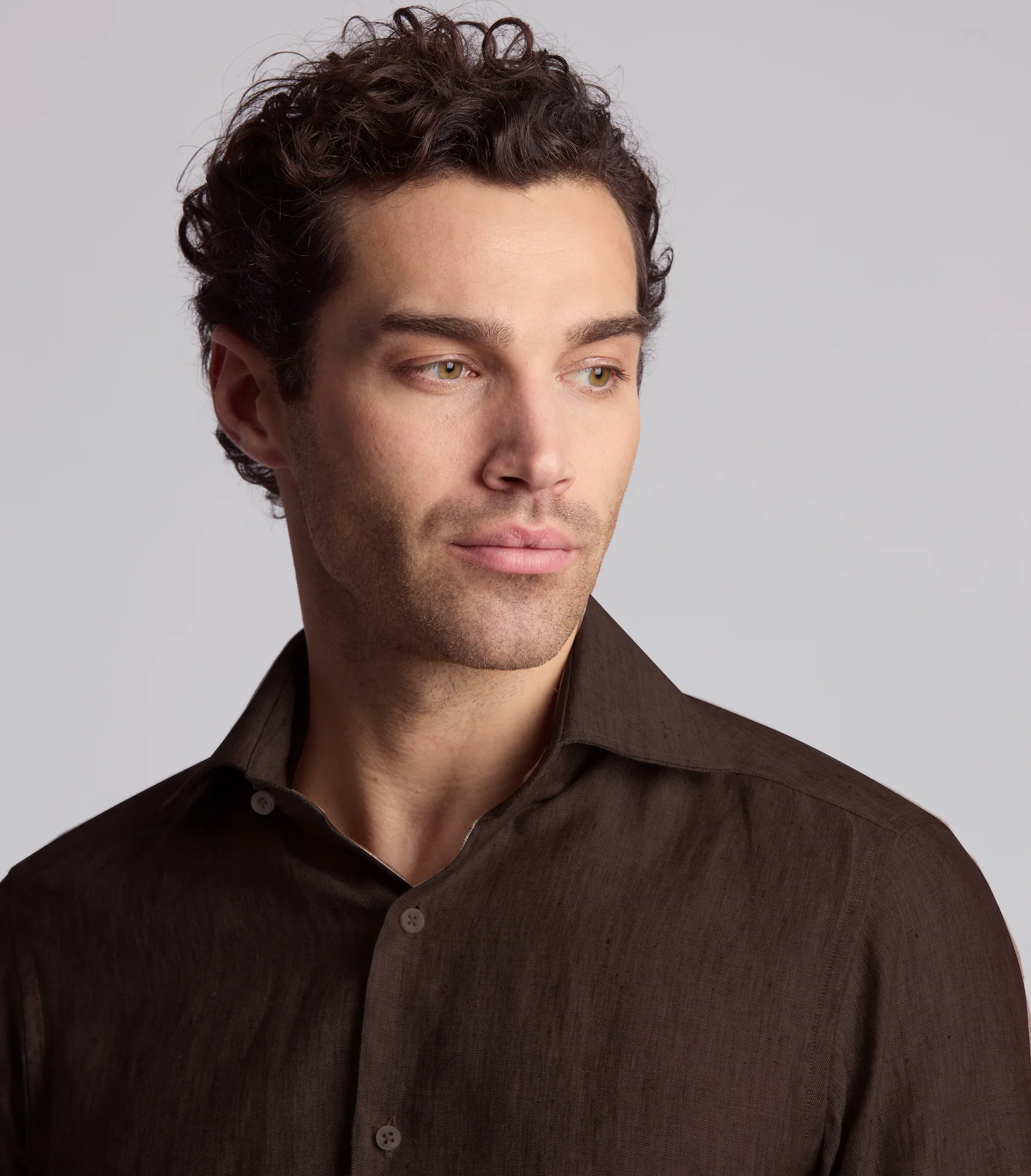 Chocolate Brown Chambray Linen Shirt - Image 3
