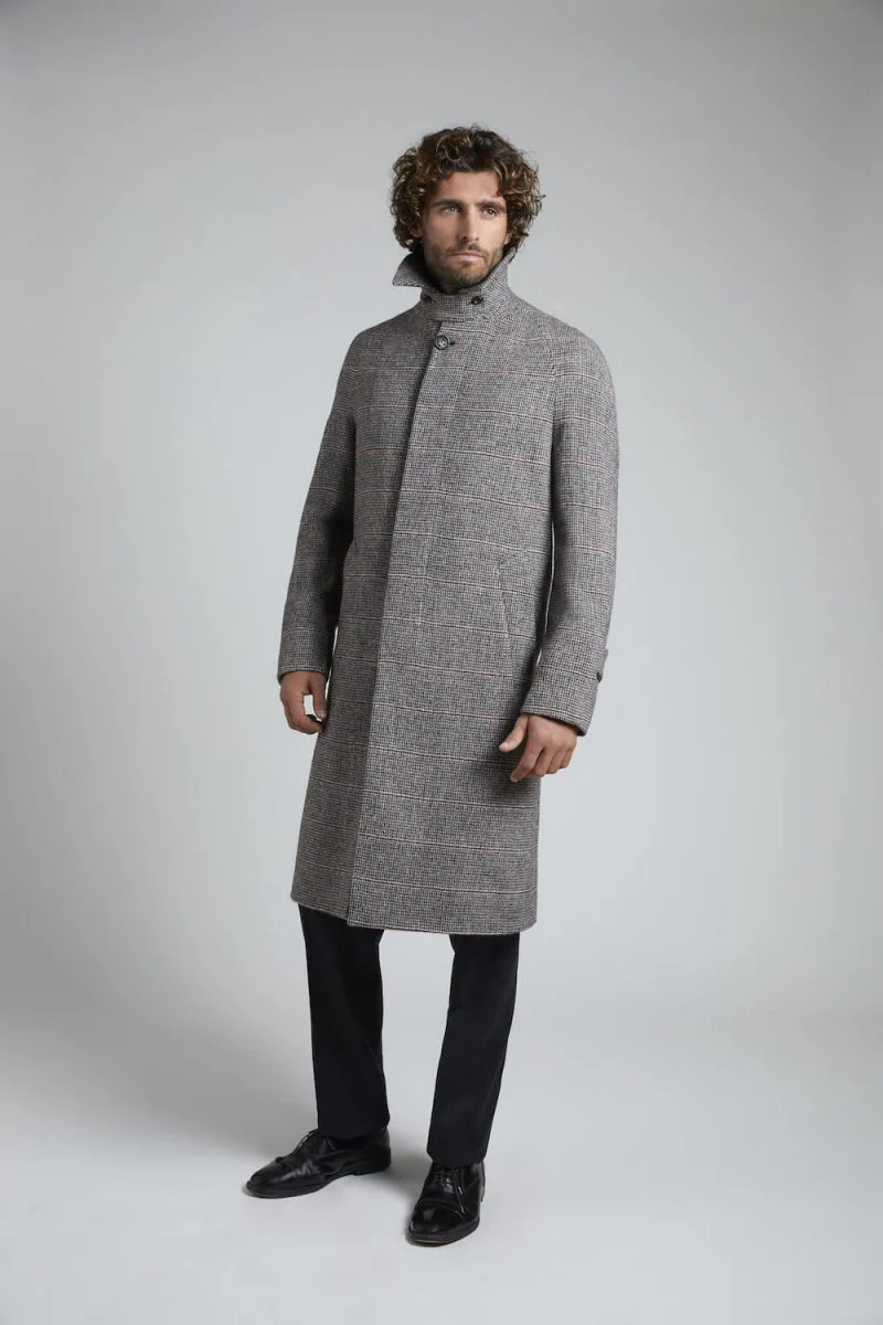 Claret/Grey Wool Balmacaan Overcheck Overcoat - Image 4