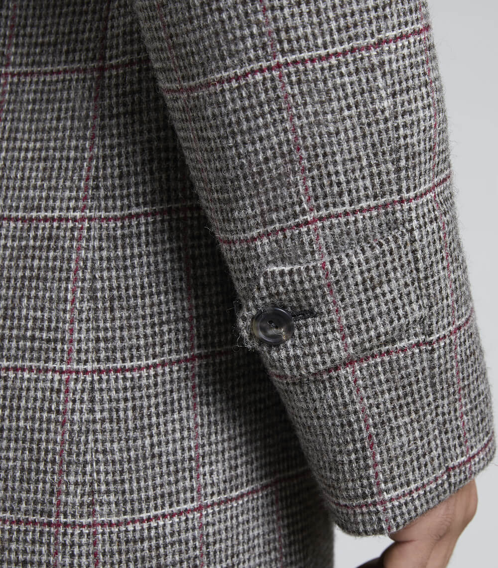 Claret/Grey Wool Balmacaan Overcheck Overcoat - Image 6