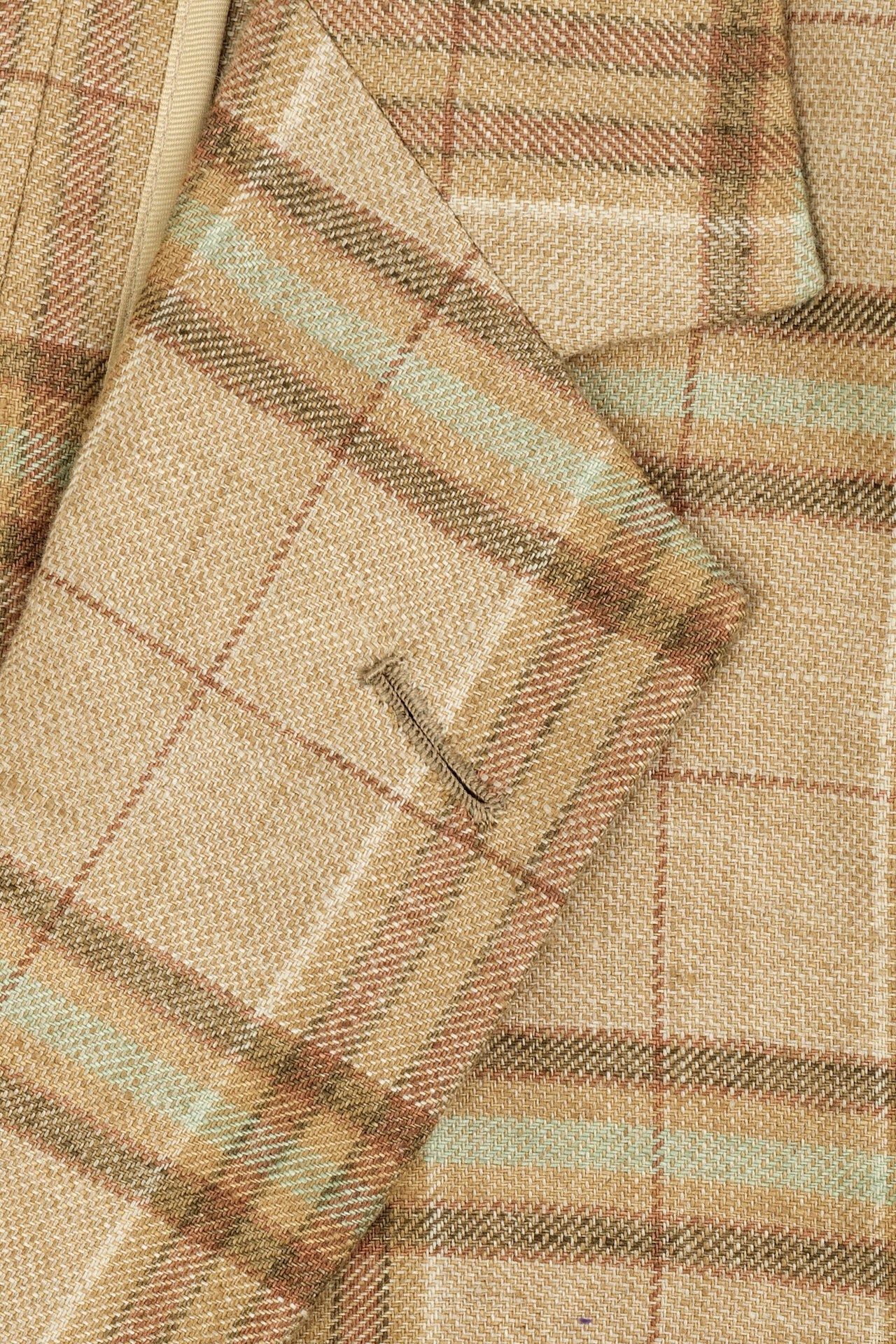 Brown/Green Wool Silk & Linen Single Breasted Check Jacket - Image 3