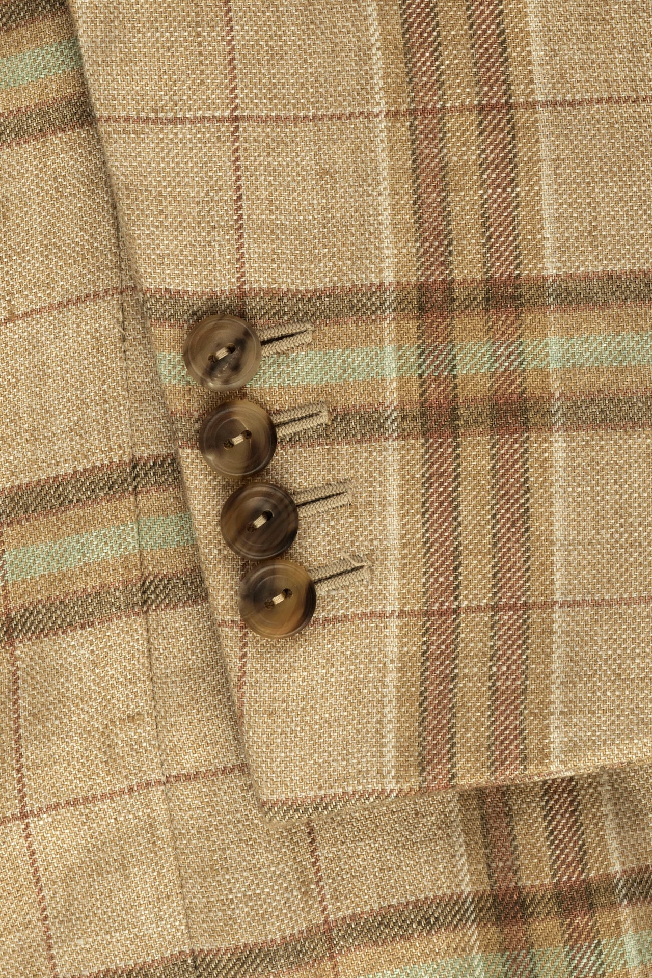 Brown/Green Wool Silk & Linen Single Breasted Check Jacket - Image 4
