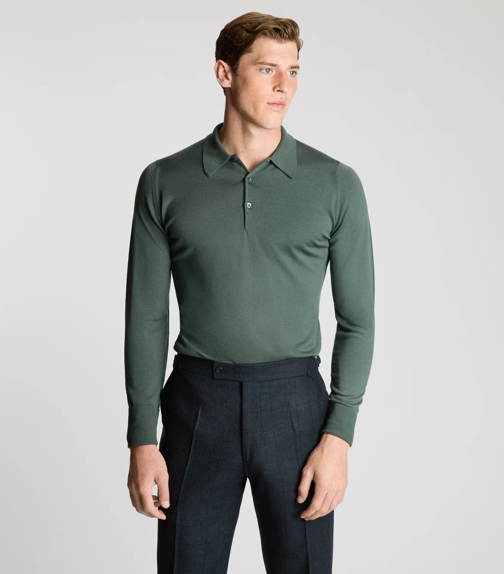 Highland Green Merino Wool Polo Neck Knitwear - Image 3