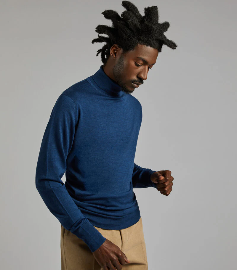 Indigo Merino Wool Rollneck Knitwear - Image 3