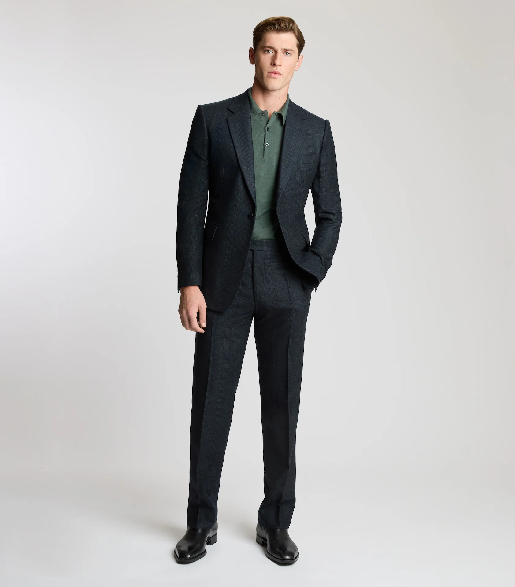 Midnight Blue/Green Wool Glen Check Single Breasted Suit - Image 3