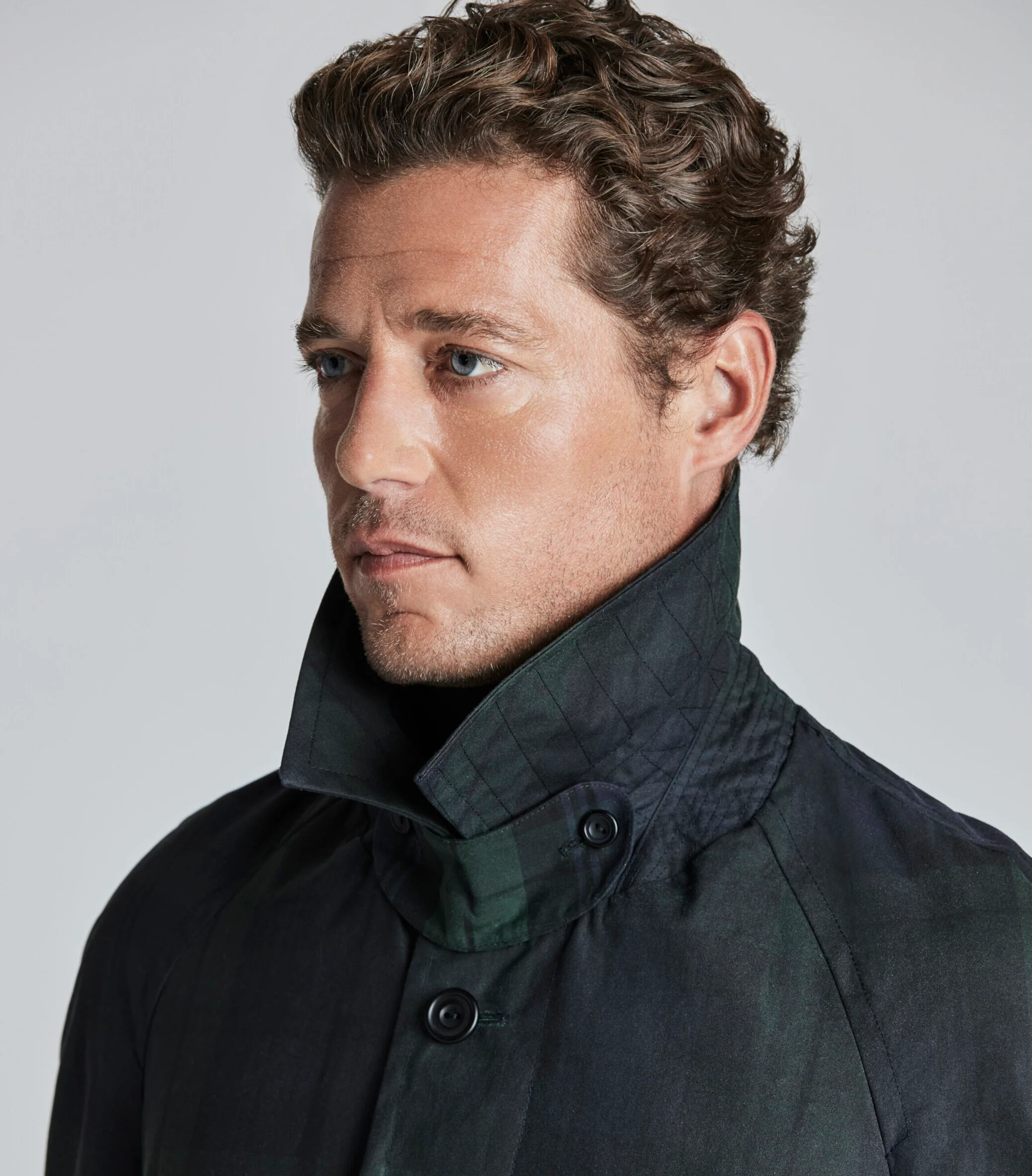 Navy/Green Waxed Cotton Raglan Sleeve Mac - Image 4