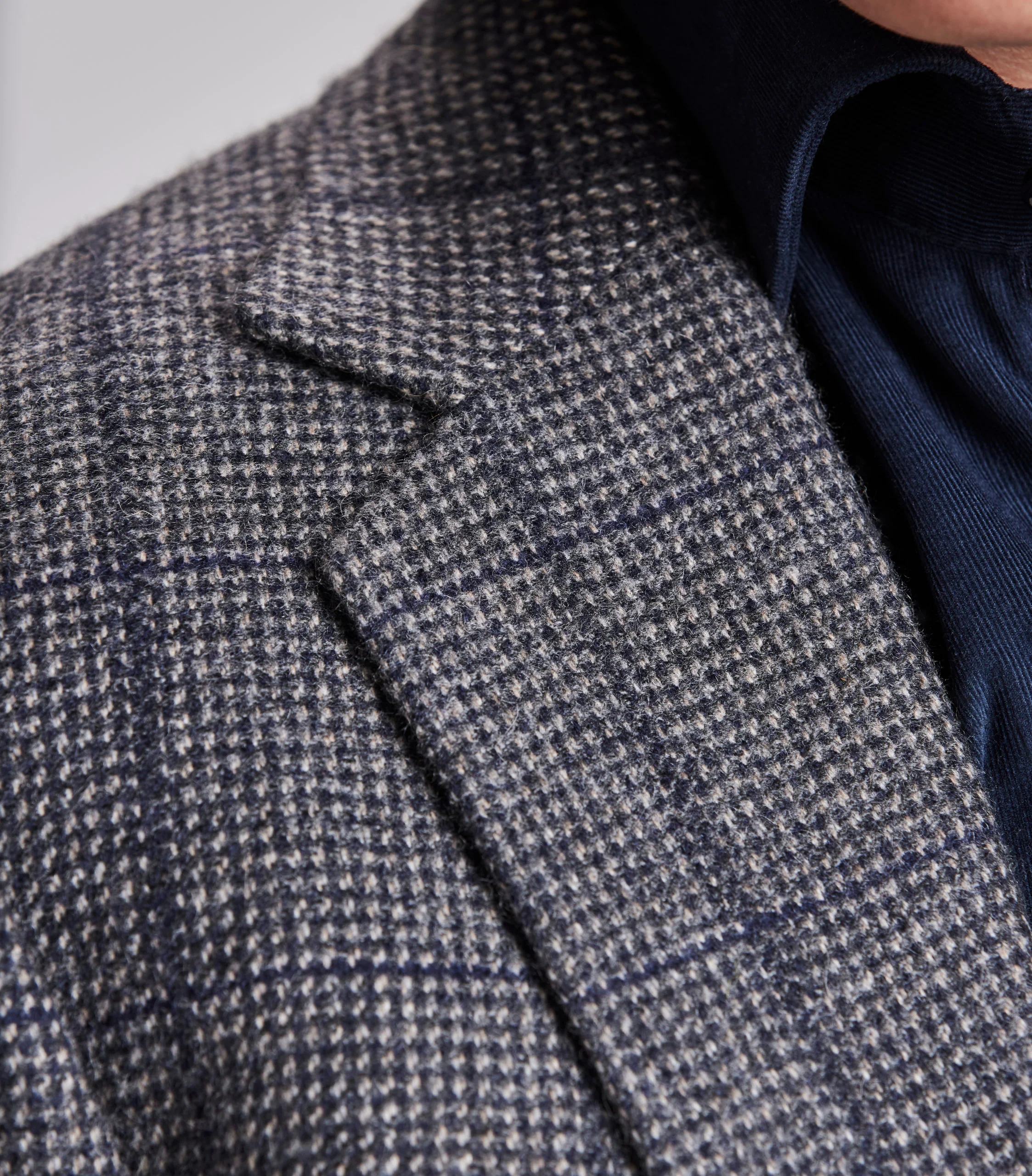 Navy/Grey Hairline Check Cashmere Jacket - Image 3