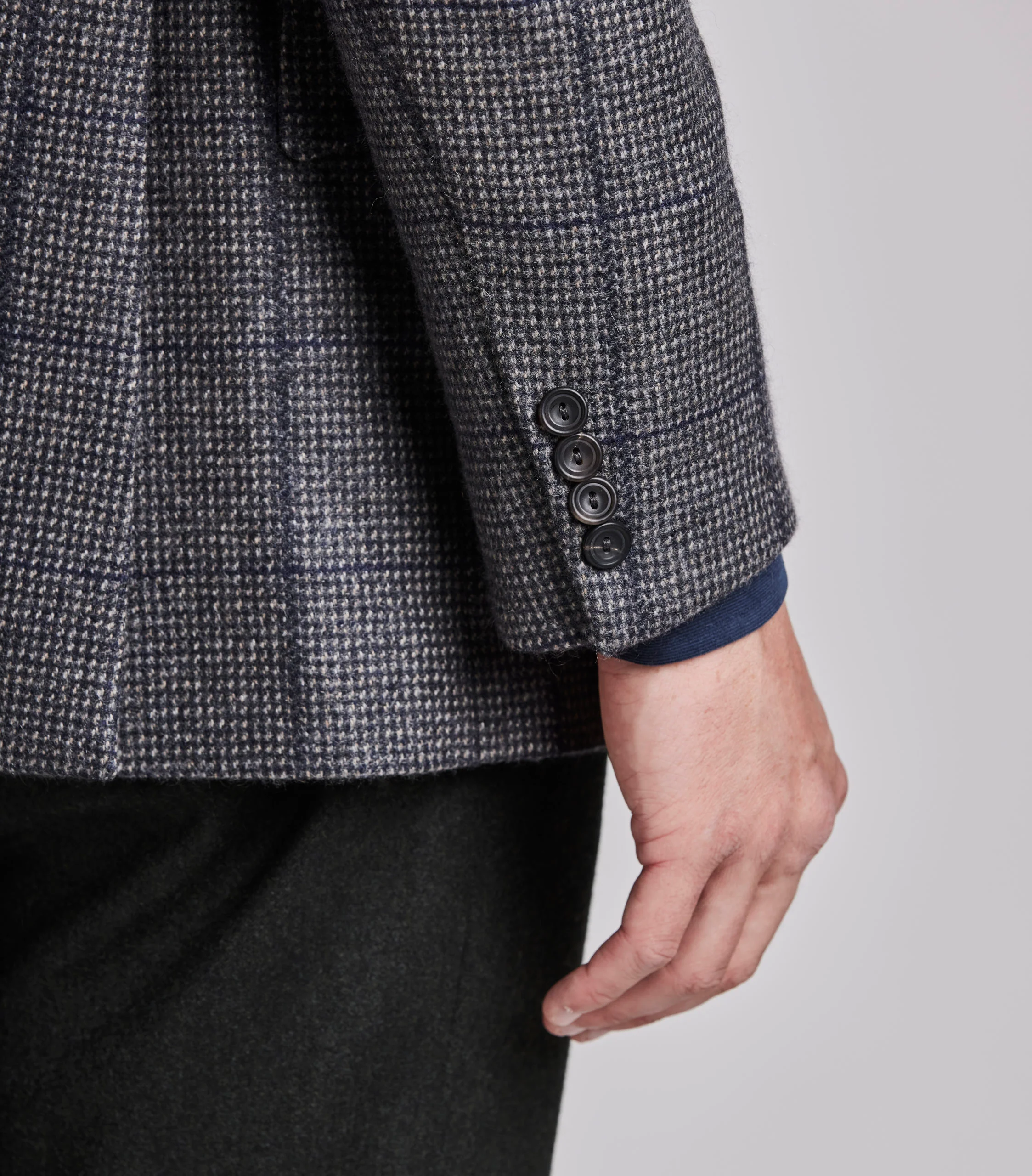Navy/Grey Hairline Check Cashmere Jacket - Image 4