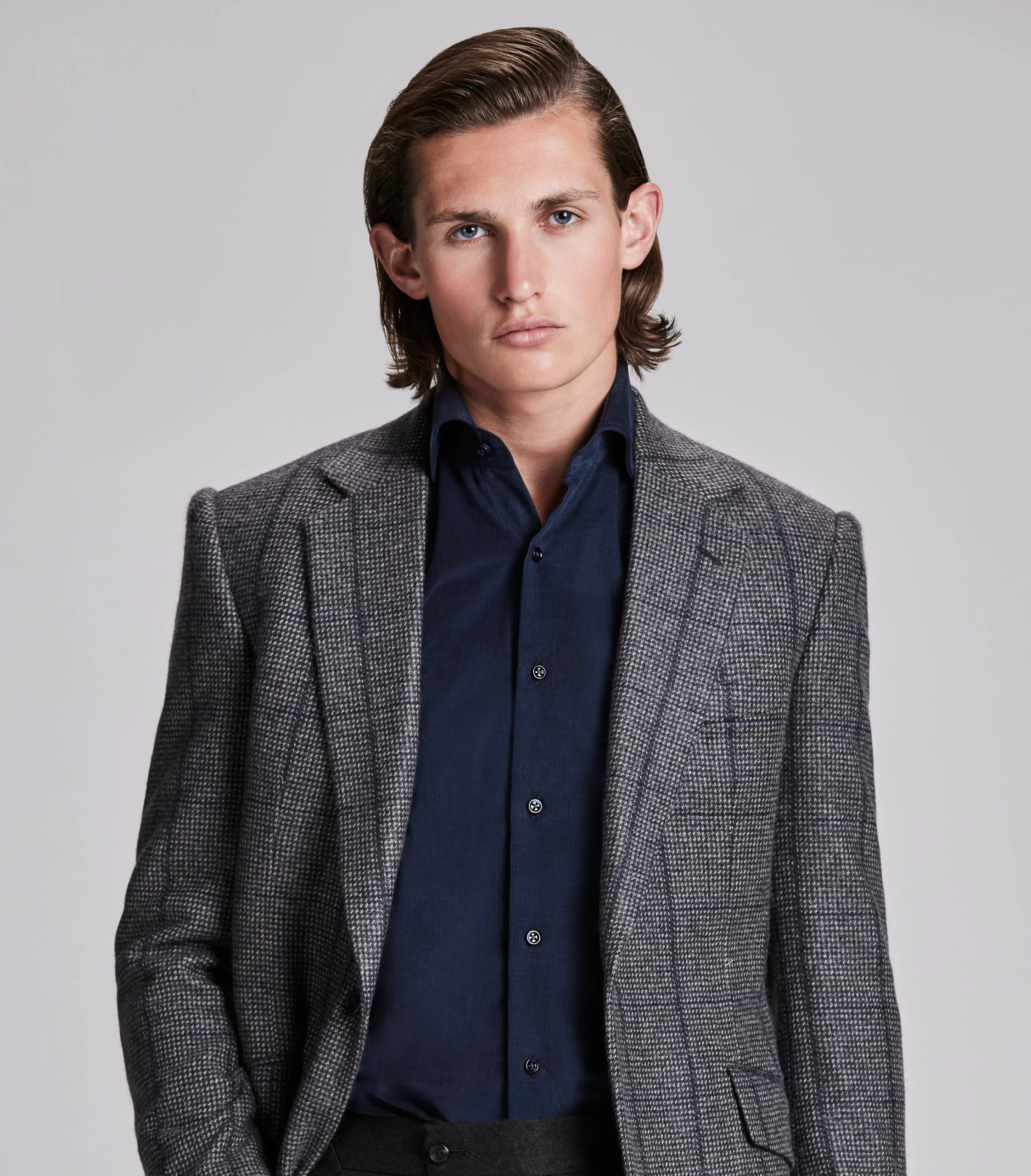 Navy/Grey Hairline Check Cashmere Jacket - Image 6