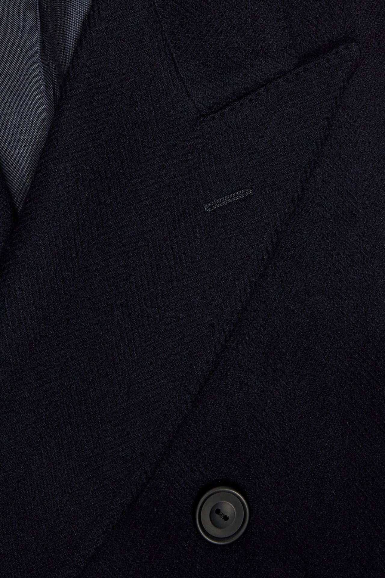 Navy Herringbone Double Breasted Overcoat - Image 3