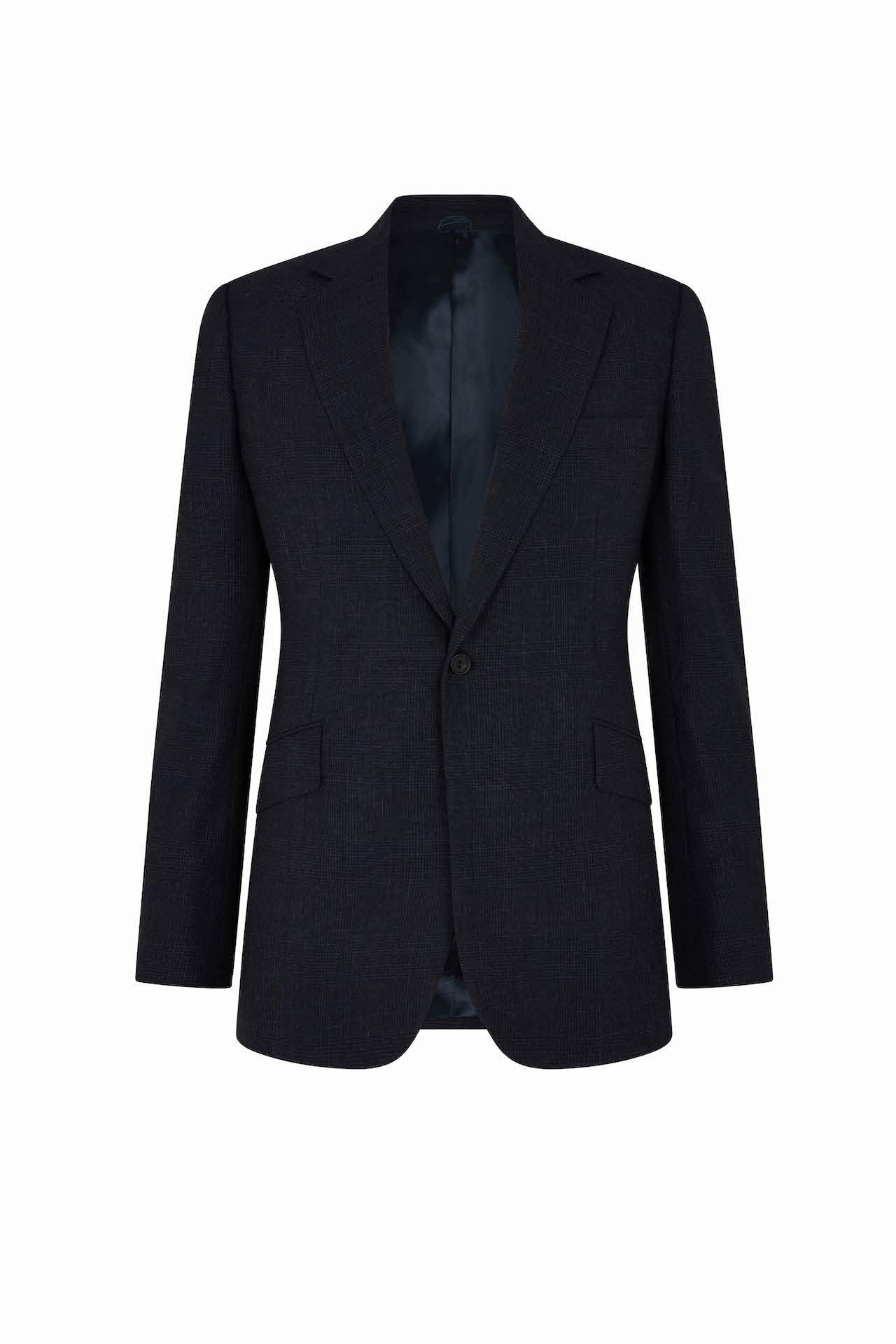 Navy Wool Prince of Wales Two-Piece Single Breasted Suit - Image 3