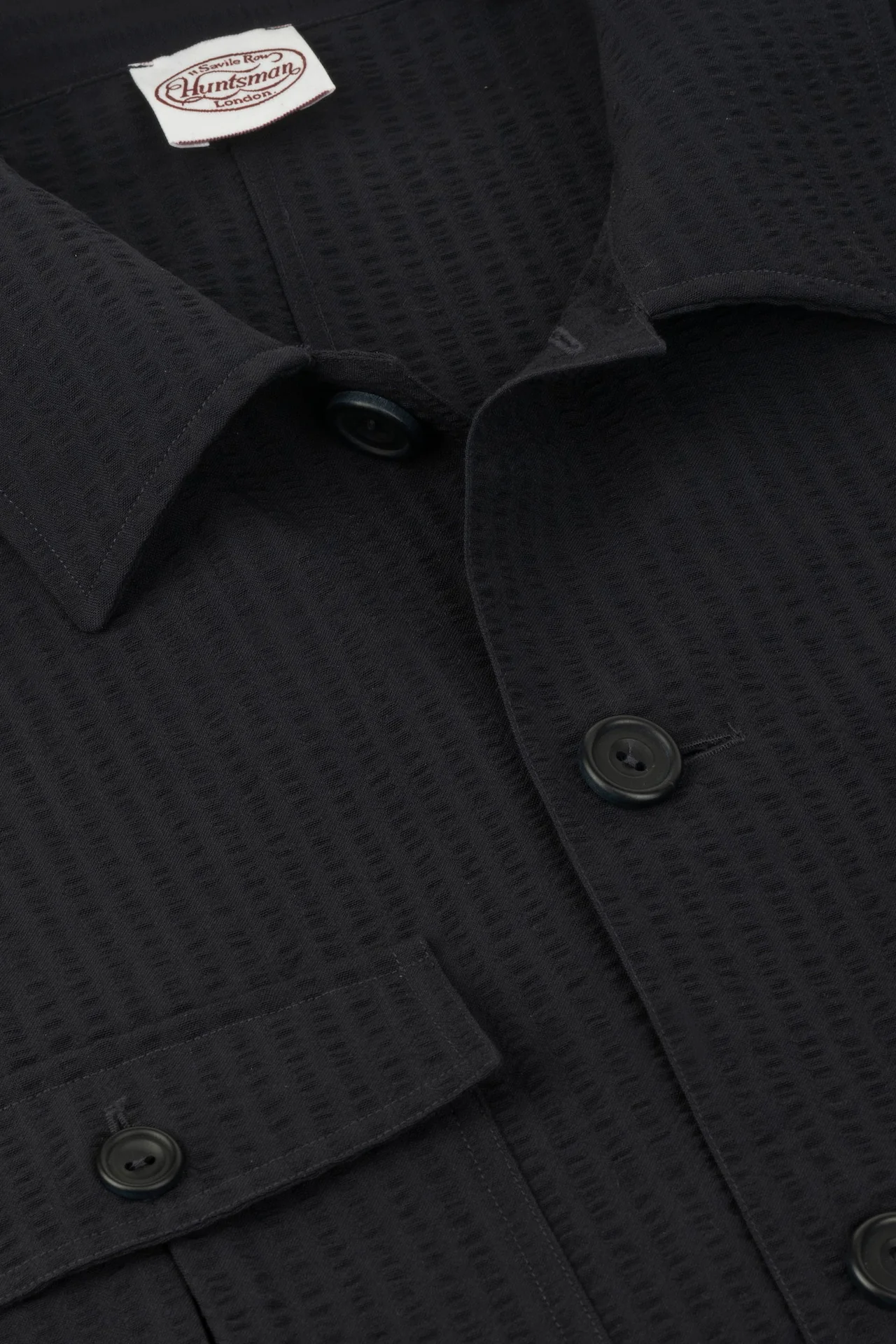 Navy Wool Seersucker Safari Jacket - Image 3