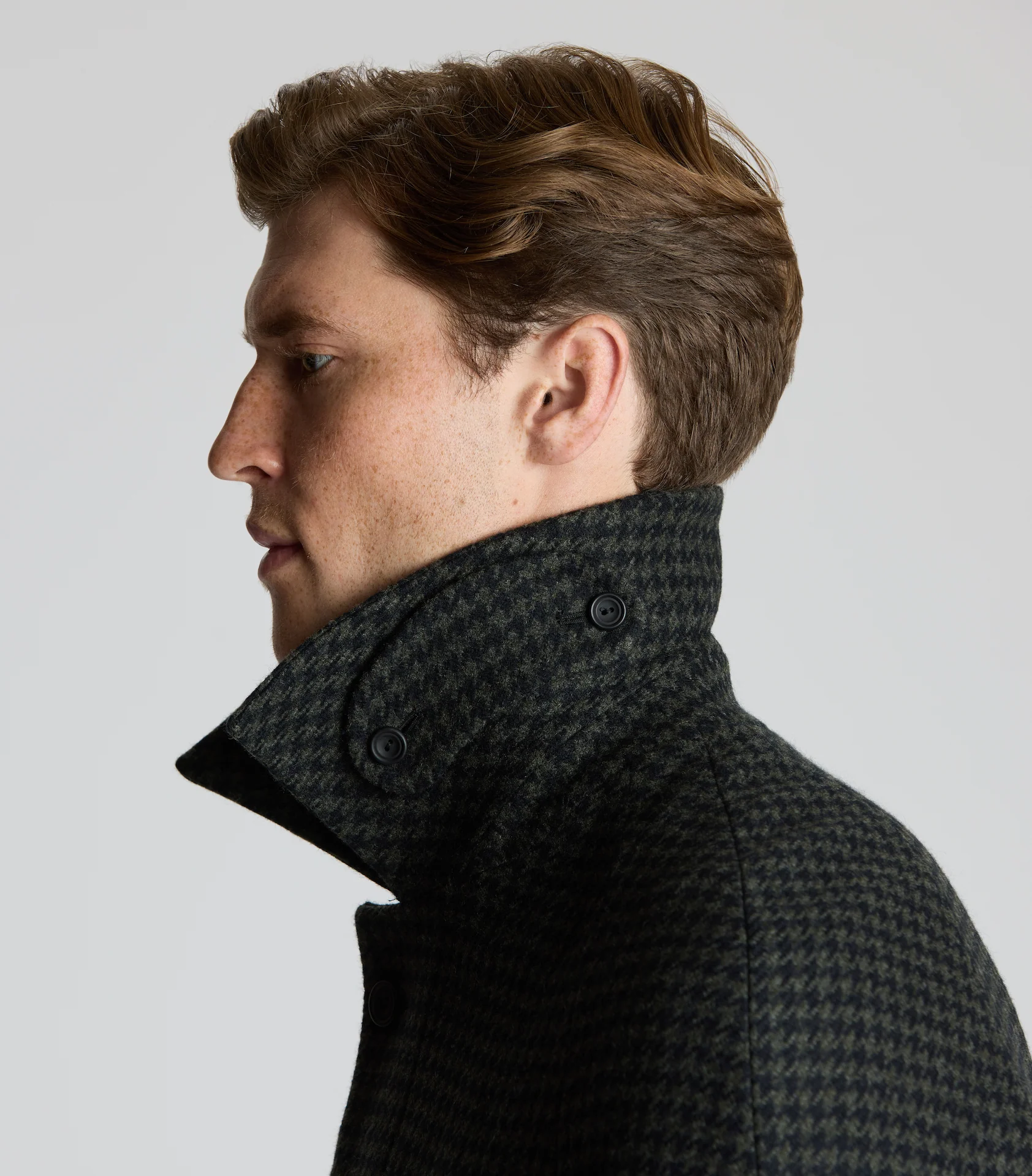 Olive/Midnight Houndstooth Raglan Sleeve Overcoat - Image 3