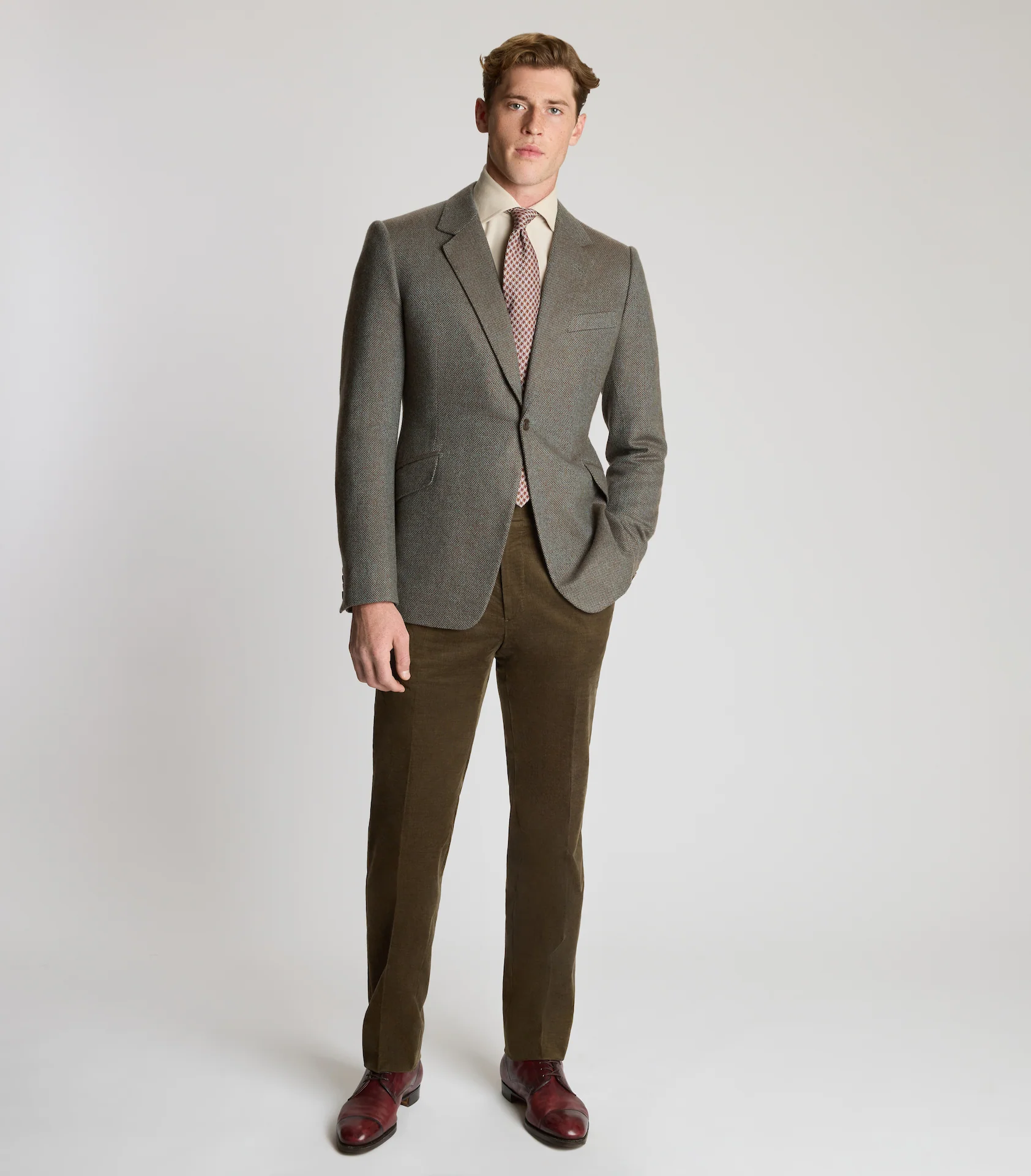 Sea Green/Amber Cashmere Broken Twill Single Breasted Jacket - Image 4