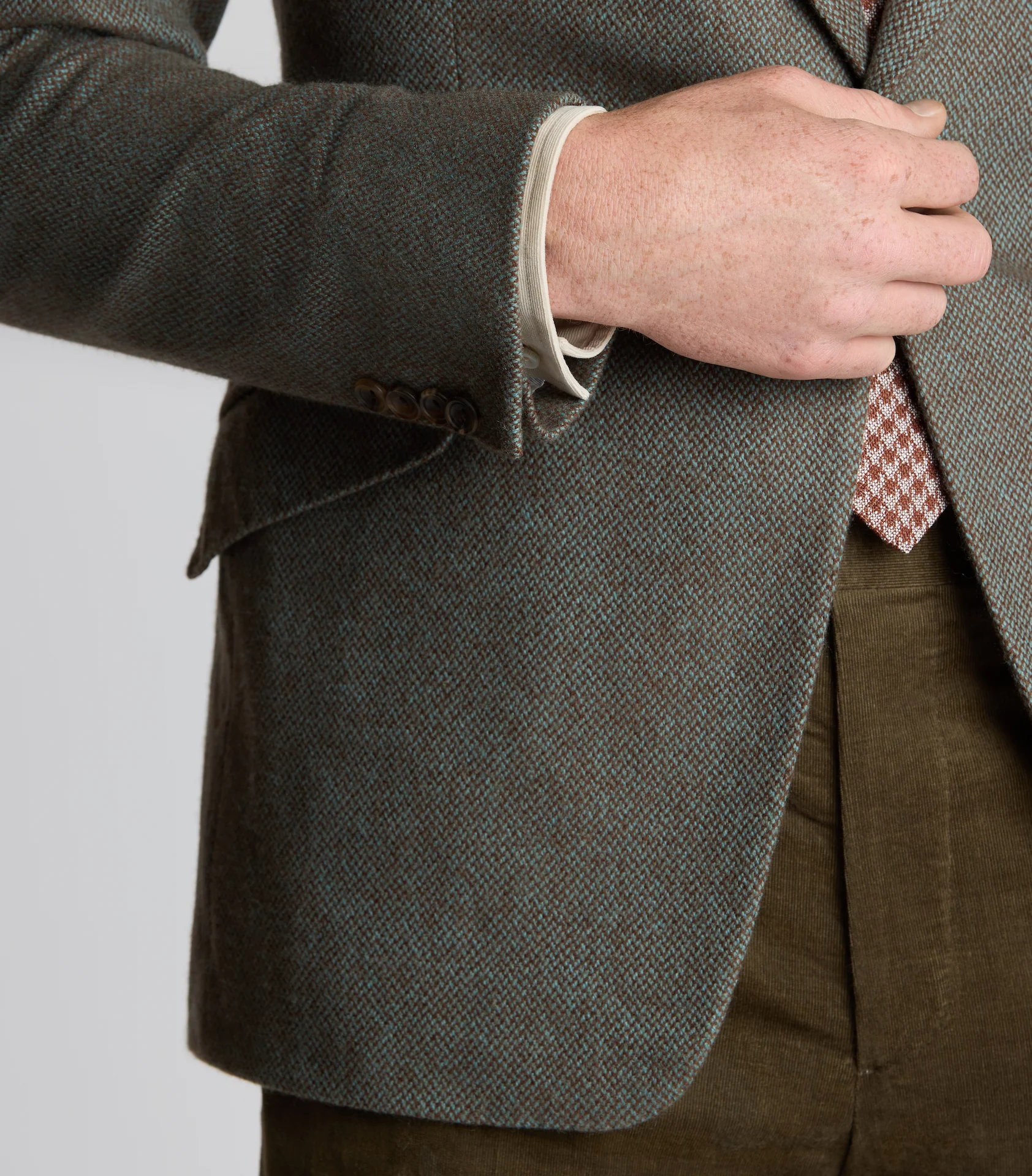 Sea Green/Amber Cashmere Broken Twill Single Breasted Jacket - Image 5