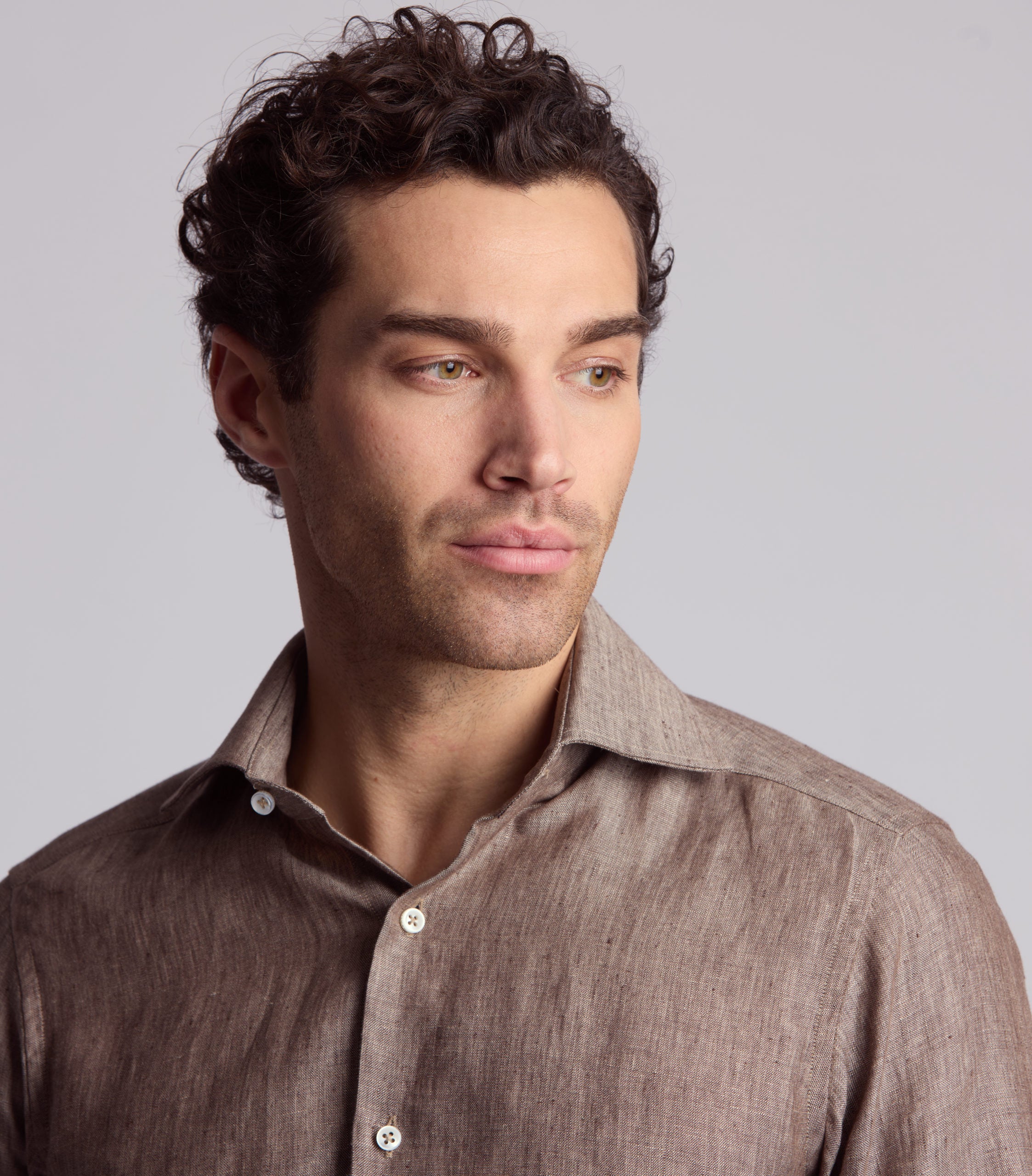 Tan Chambray Linen Shirt - Image 3